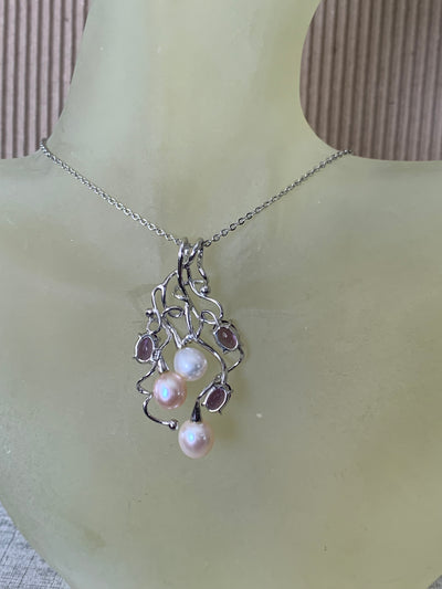 Mixed Color Pearl and Amethyst Pendant in Silver