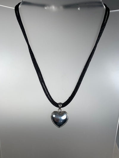 Sterling Silver Double Sided Puff Heart Pendant