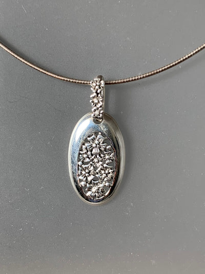 Sterling Silver Oval Flower Pendant