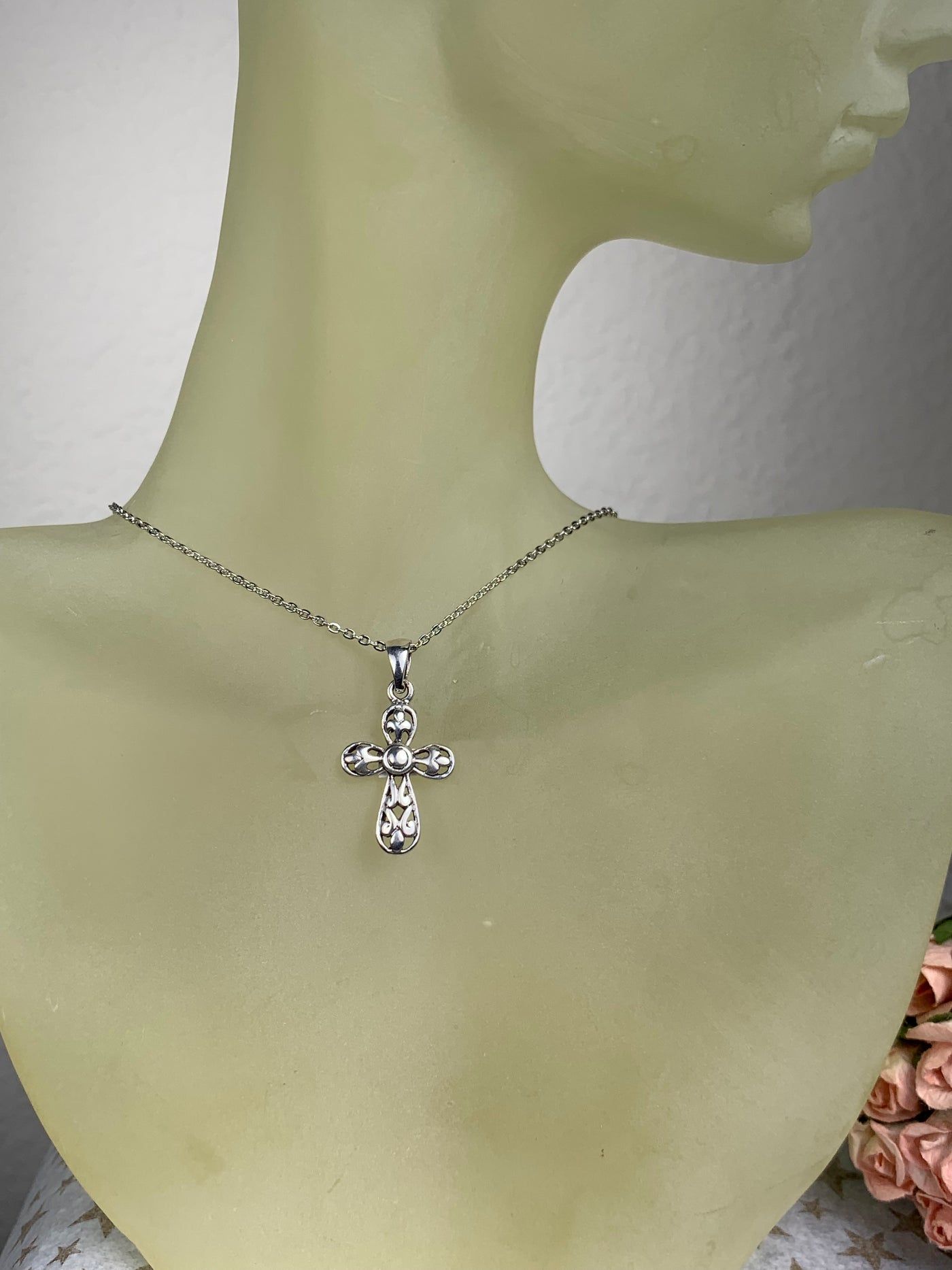 Dainty Filigree Cross Pendant in Sterling Silver