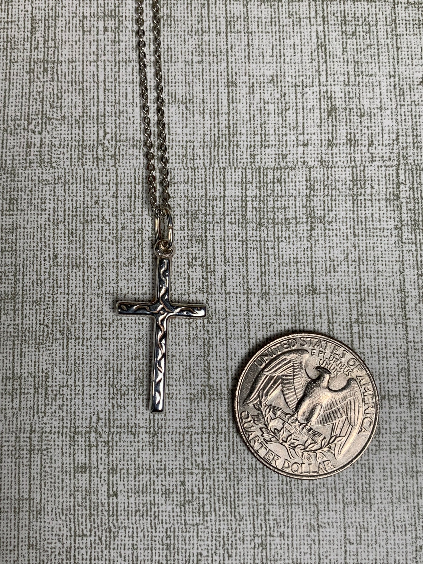 Sterling Silver Cross Pendant with "Wiggly Pattern" Design