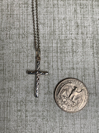 Sterling Silver Cross Pendant with "Wiggly Pattern" Design