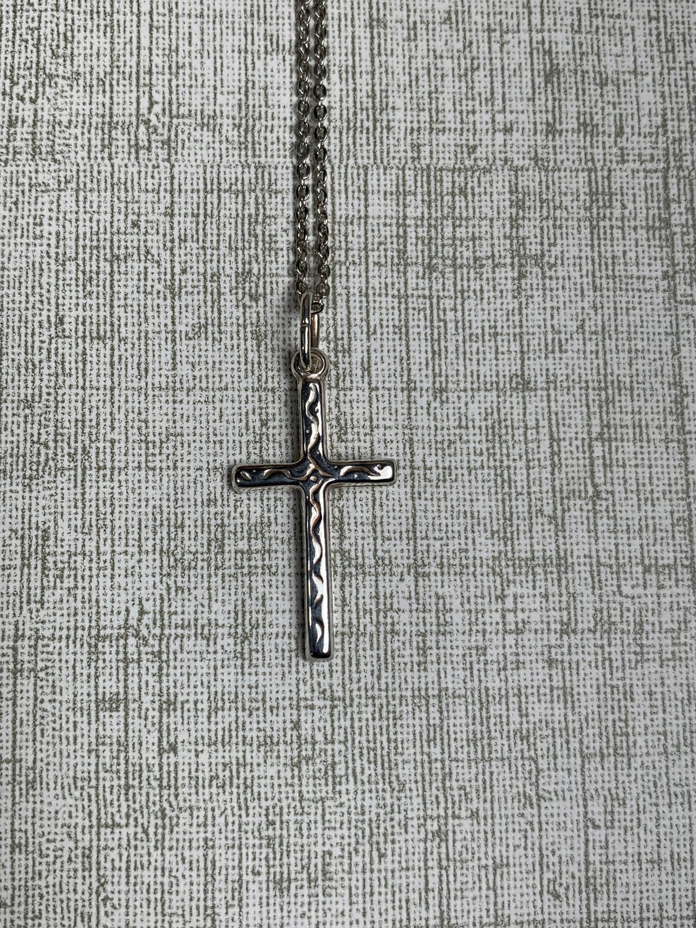 Sterling Silver Cross Pendant with "Wiggly Pattern" Design