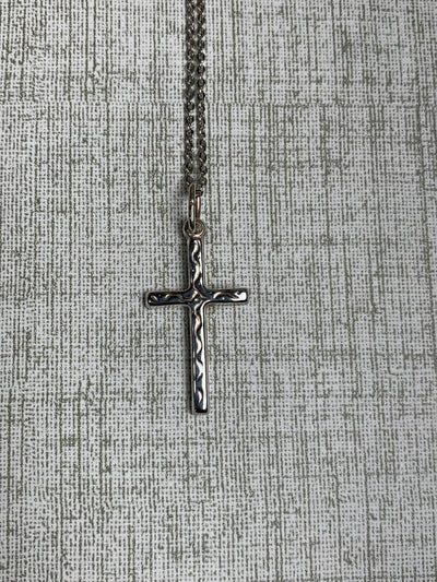 Sterling Silver Cross Pendant with "Wiggly Pattern" Design