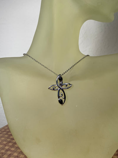 Ornate Cross Pendant in Onyx Sterling Silver