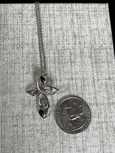 Ornate Cross Pendant in Onyx Sterling Silver