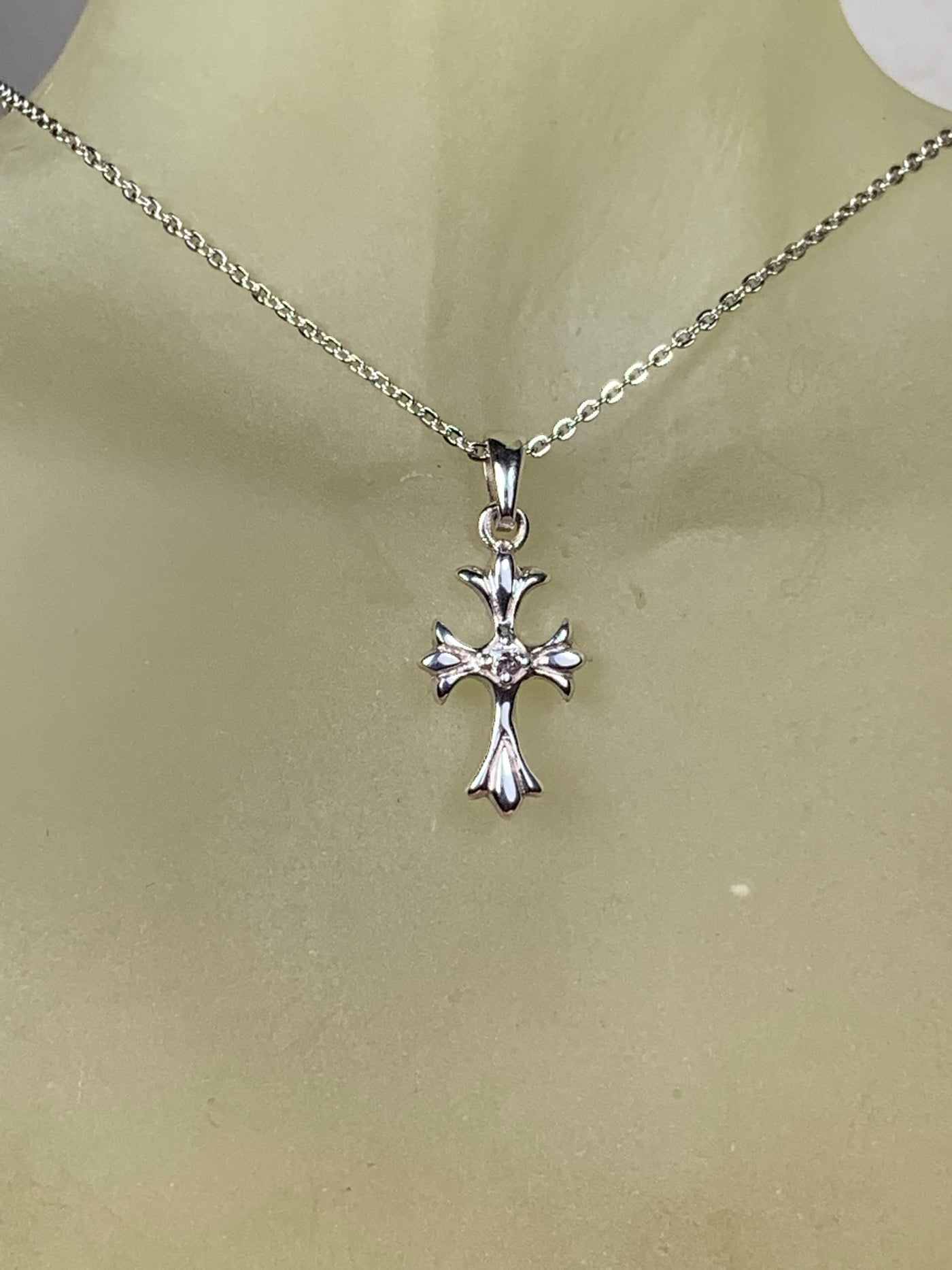 Cross Pendant with Center CZ in Sterling Silver