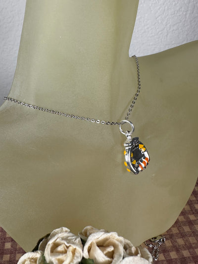 Sterling Silver & Orange Yellow Enamel Baseball Mitt Charm Pendant