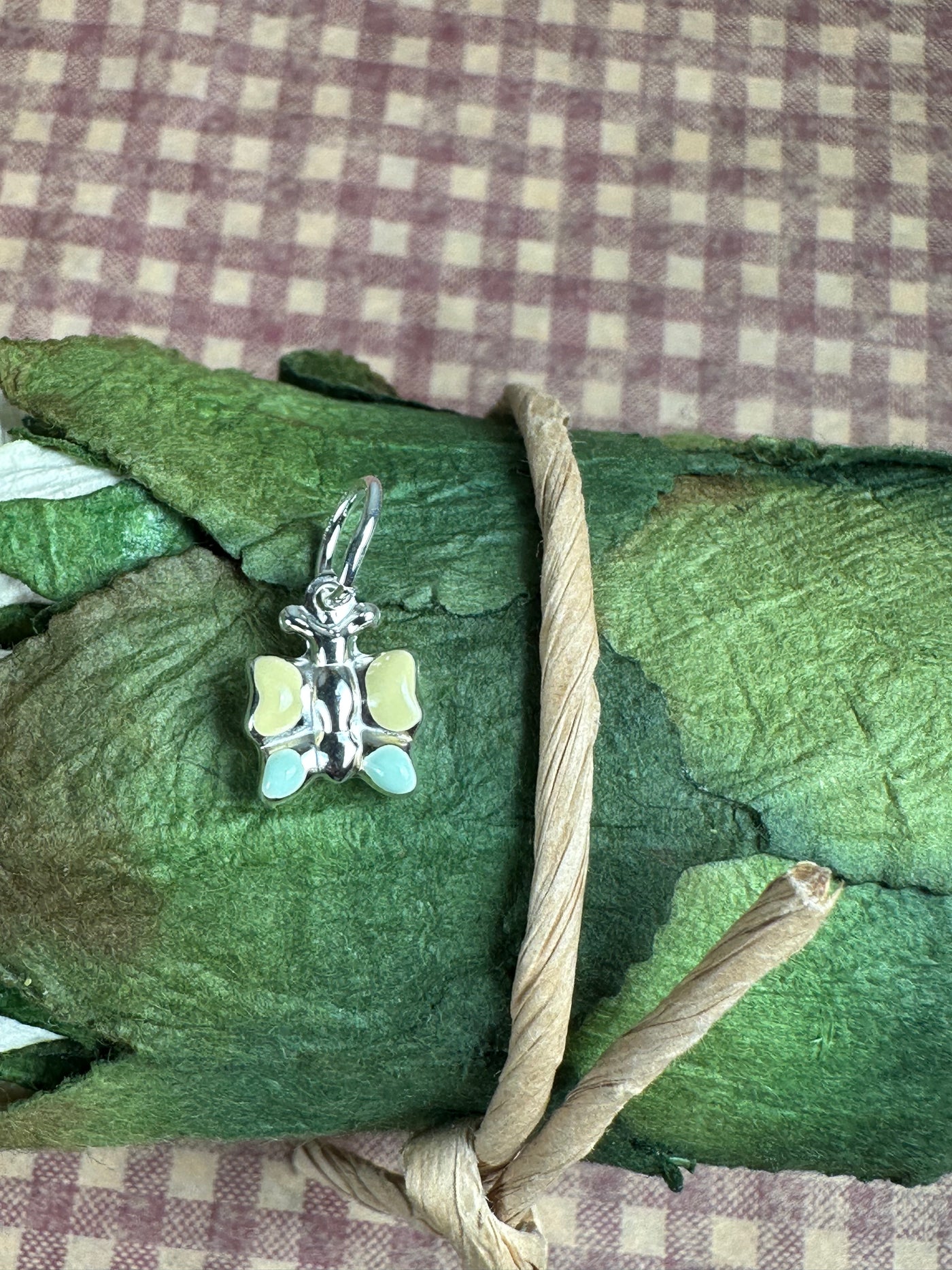 Sterling Silver & Yellow Green Enamel Butterfly Pendant Charm