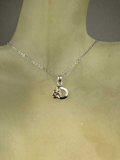 Sterling Silver 2 Tone Initial D Charm Pendant