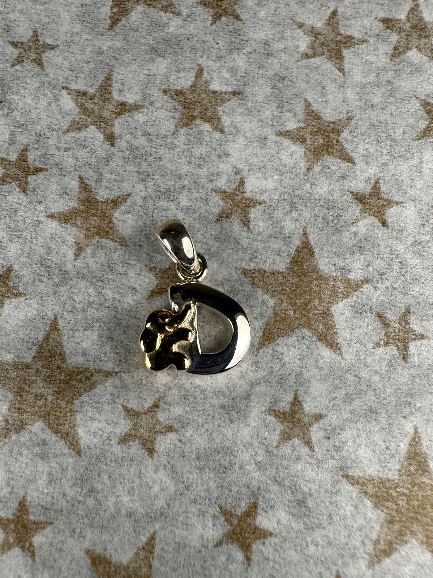 Sterling Silver 2 Tone Initial D Charm Pendant