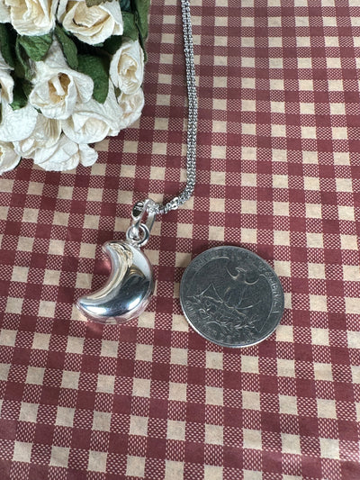 Sterling Silver Puffy Crescent Moon Pendant from Italy