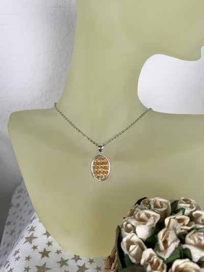 2 Tone Sterling Silver and Gold Overlay Oval Pendant with Weaving Design
