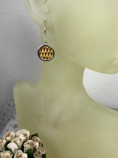 2 Tone Sterling Silver and Gold Overlay Round Dangling Earrings with Weaving Design