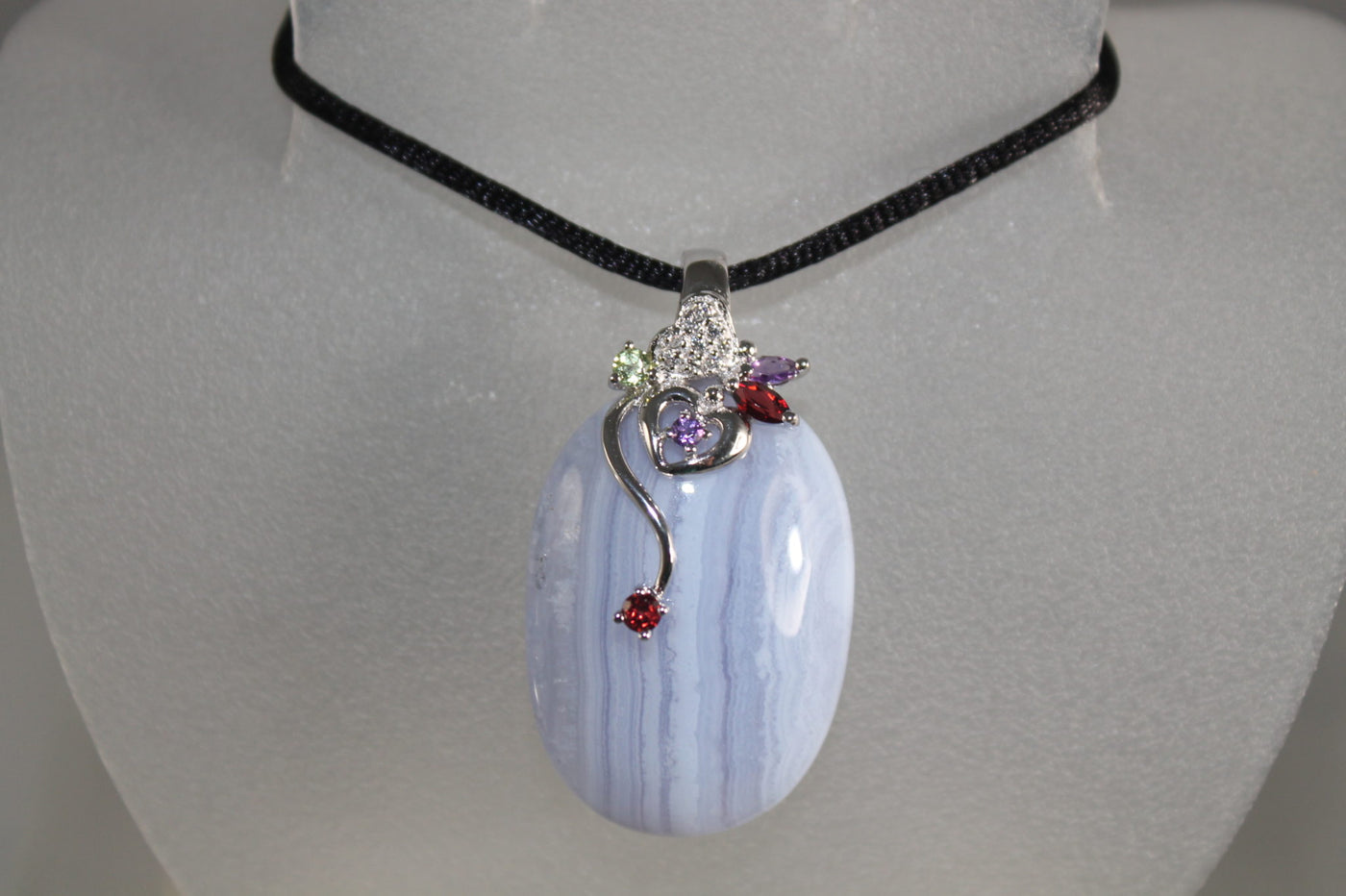 Blue Lace Agate Pendant set in Sterling Silver