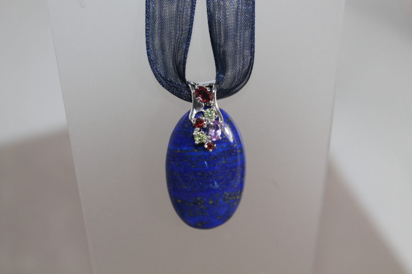 Lapis and gems pendant set in sterling silver