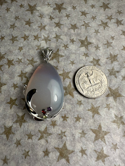 Sterling Silver and Gray Agate Pendant with Amethyst Garnet and Peridot