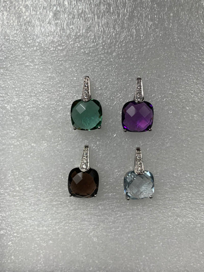 Square Green Cubic Zirconia Pendant set in Sterling Silver