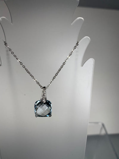 Square Light Blue Cubic Zirconia Pendant set in Sterling Silver