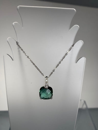 Square Green Cubic Zirconia Pendant set in Sterling Silver