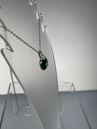 Square Green Cubic Zirconia Pendant set in Sterling Silver