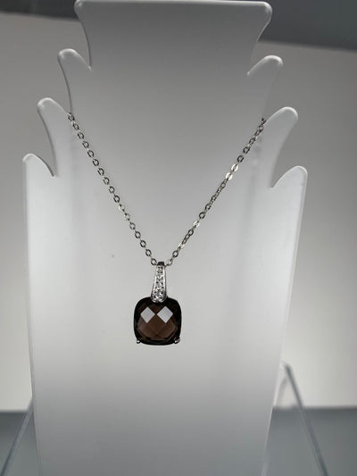 Square Brown Cubic Zirconia Pendant set in Sterling Silver