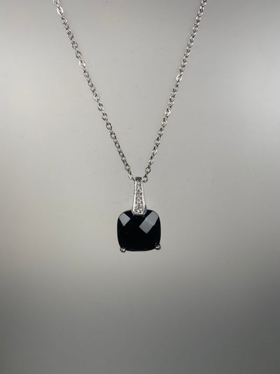 Square Black Cubic Zirconia Pendant set in Sterling Silver