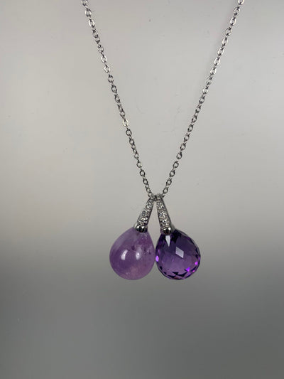 Purple Cubic Zirconia Bubble Drop Pendant in Sterling Silver