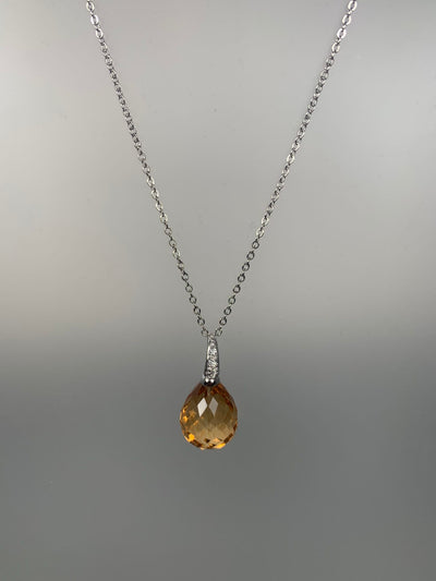 Amber Yellow Cubic Zirconia Bubble Drop Pendant in Sterling Silver