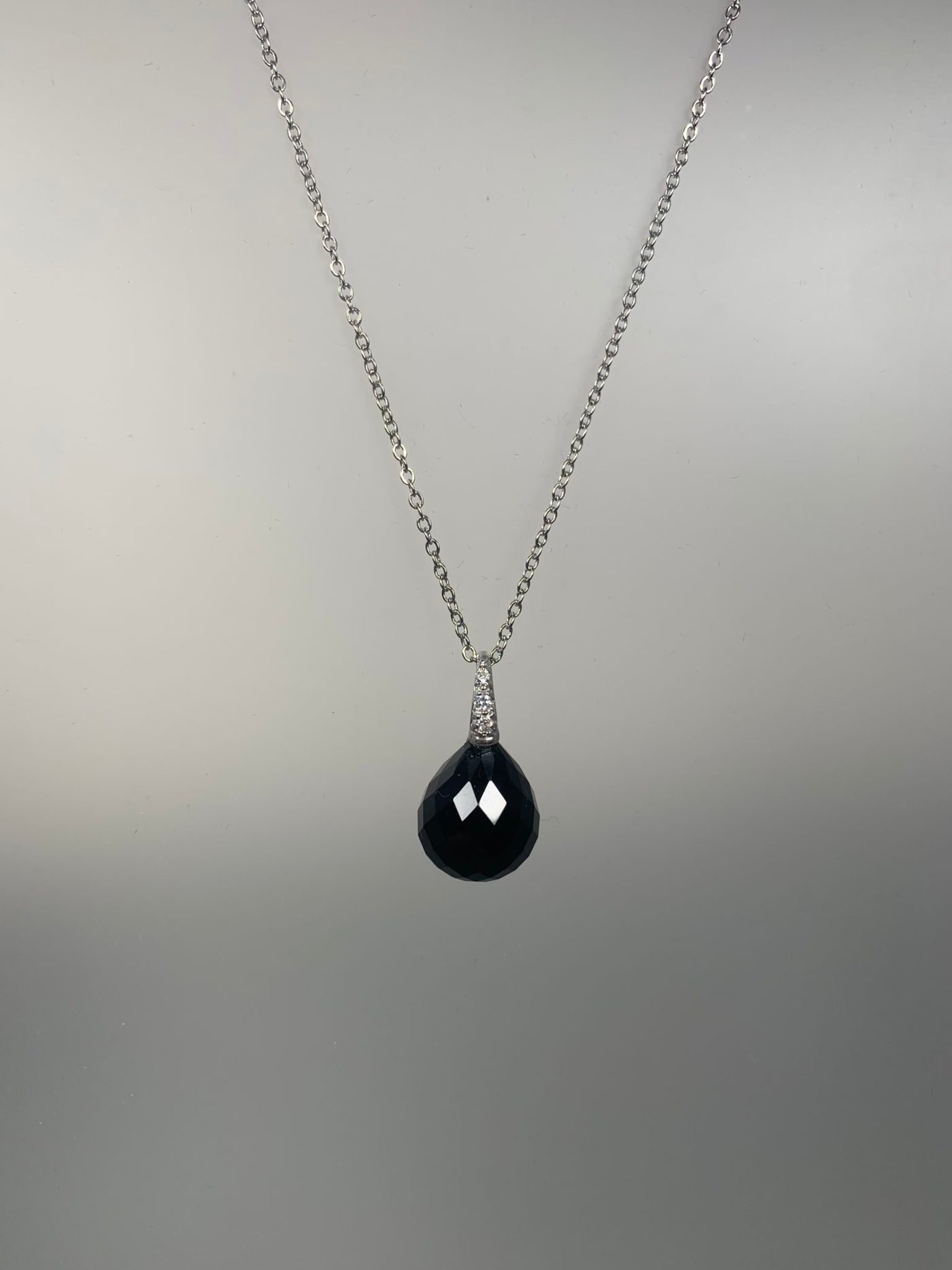 Black Cubic Zirconia Bubble Drop Pendant in Sterling Silver