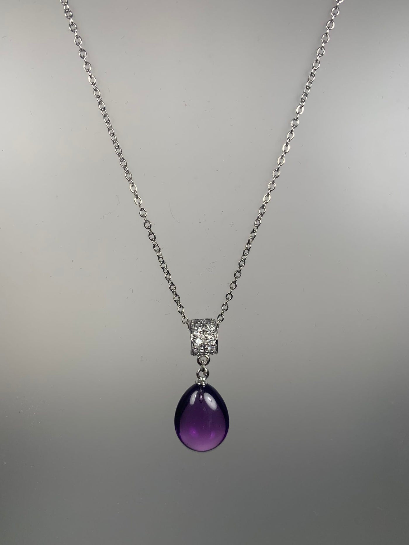 Purple Synthetic Stone and Cubic Zirconia Pendant in Sterling Silver