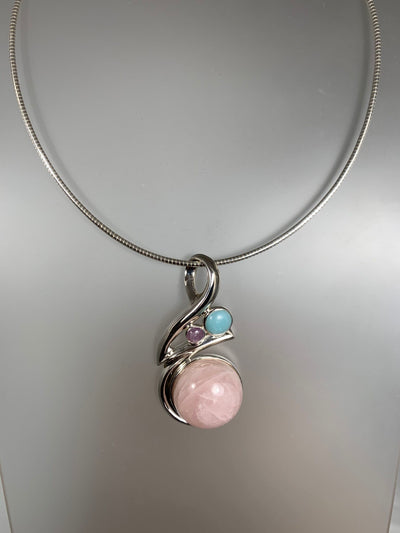 Rose Quartz Pendant Set in Sterling Silver