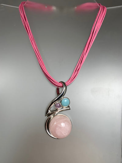 Sterling Silver Pink 10-Strand Cord Necklace from Italy 16"