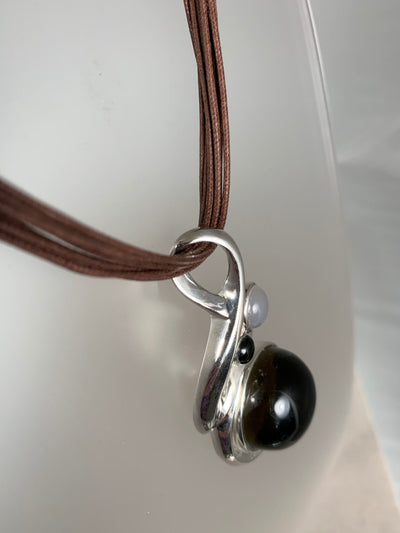 Dark Brown Carnelian Pendant Set in Sterling Silver