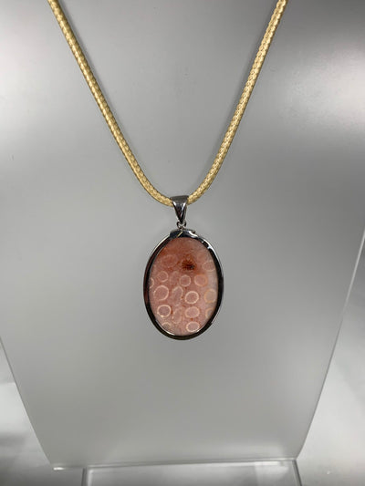Sterling Silver and Coral Fossil Pendant No. 3
