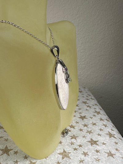 Sterling Silver and Genuine Whitish Oval Coral Fossil Pendant