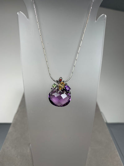 Sterling Silver and Gems "Basket" Pendant - purple