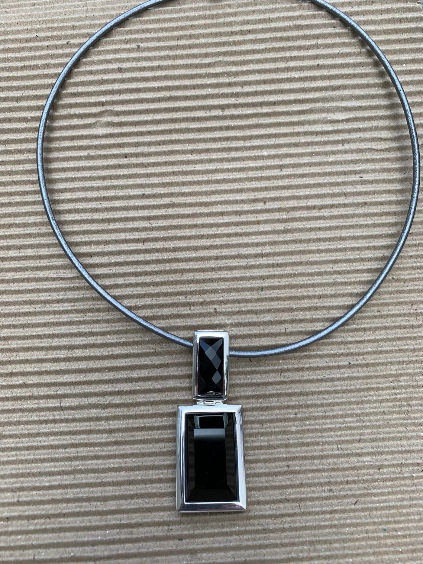 Silver and Rectangular Black Agate Pendant