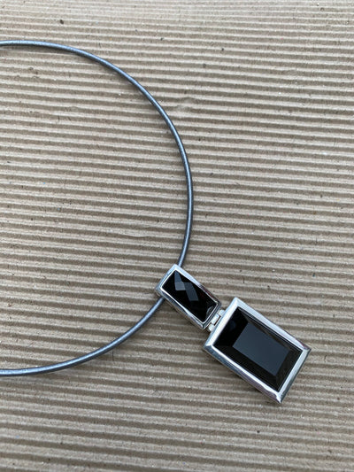 Silver and Rectangular Black Agate Pendant