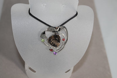 Smoky Quartz Pendant with Garnet Amethyst Peridot in Sterling Silver