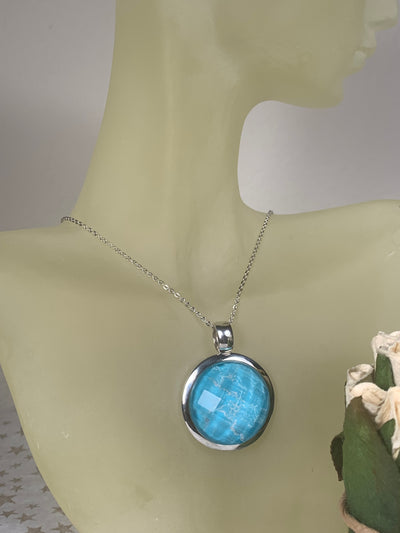 Round Turquoise Pendant in Sterling Silver