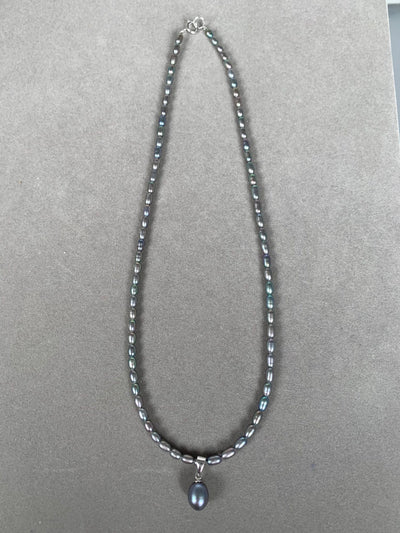 Gray Fresh Water Pearl Sterling Silver Necklace with A Pearl Drop