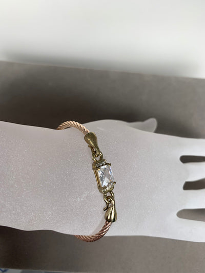 Rose Gold Tone Wire Bangle Bracelet featuring Clear Crystal