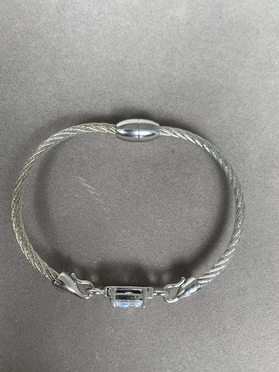 Silver Tone Wire Bangle Bracelet featuring Clear Crystal