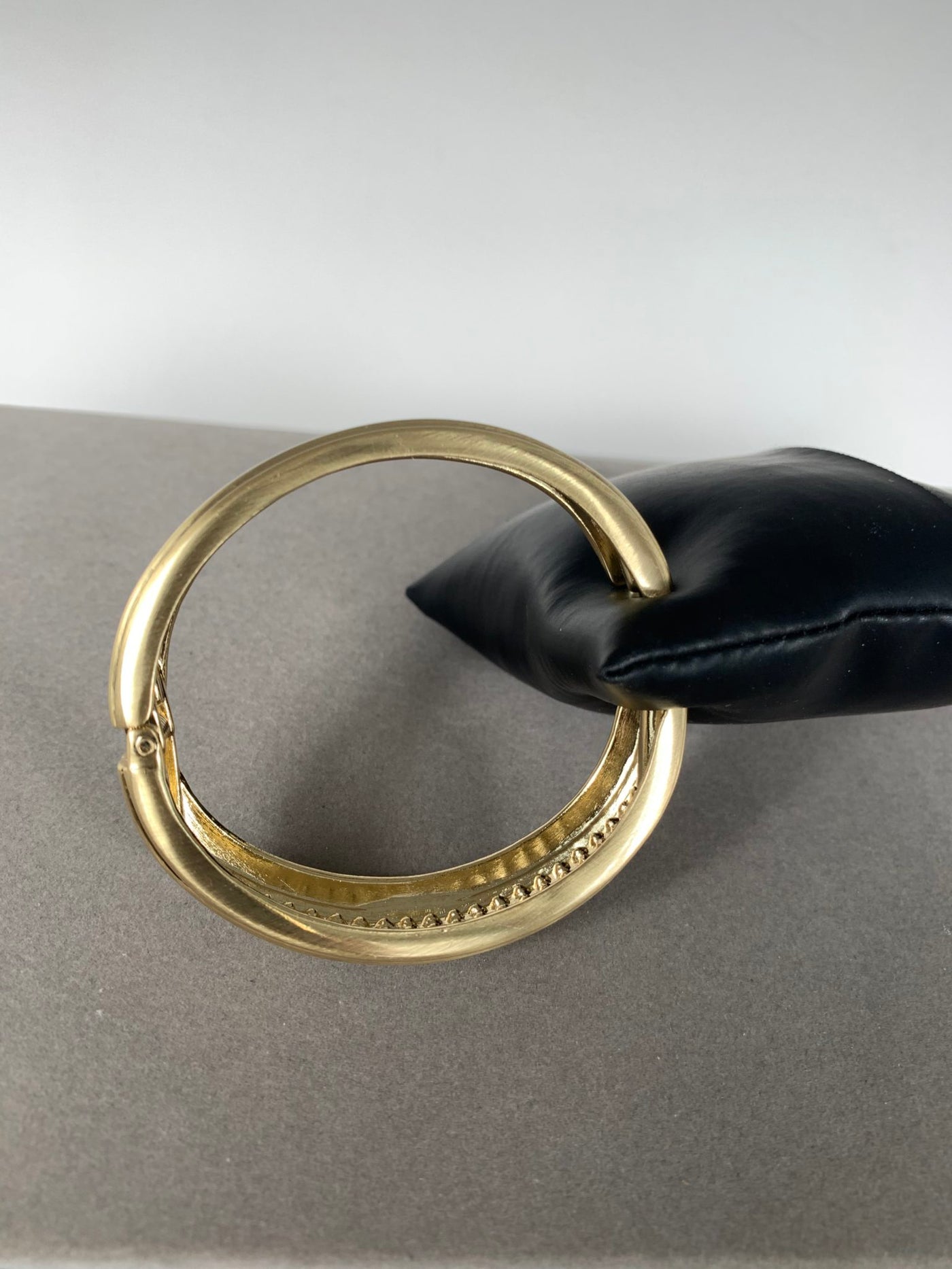 Brushed Yellow Gold Tone Bangle with 2-line Crystal Accent
