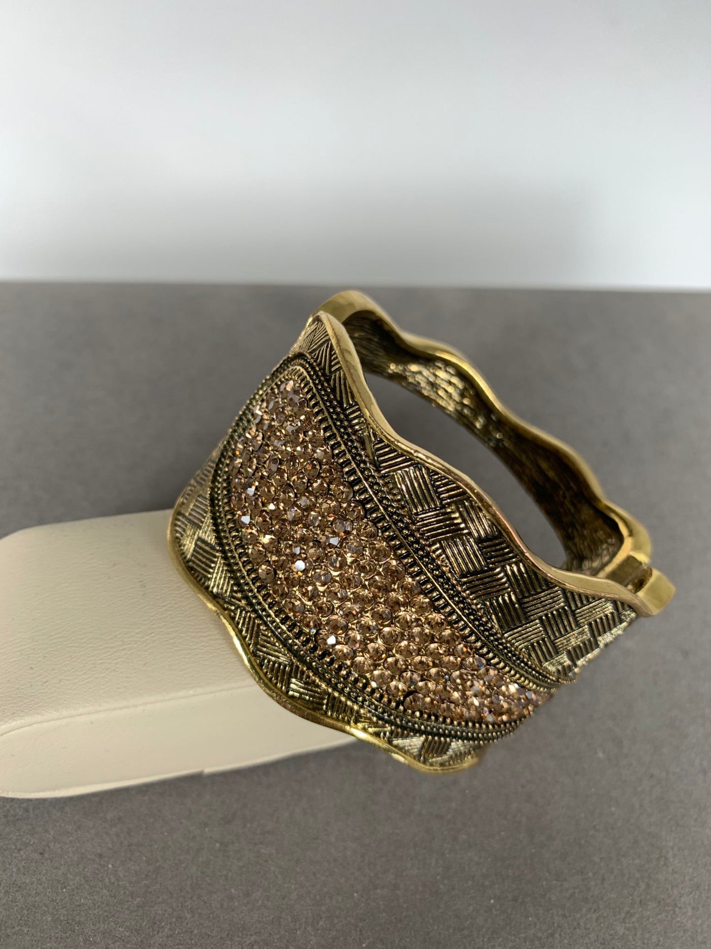 Wide Bangle with Yellow Crystal Accent in Gold Tone