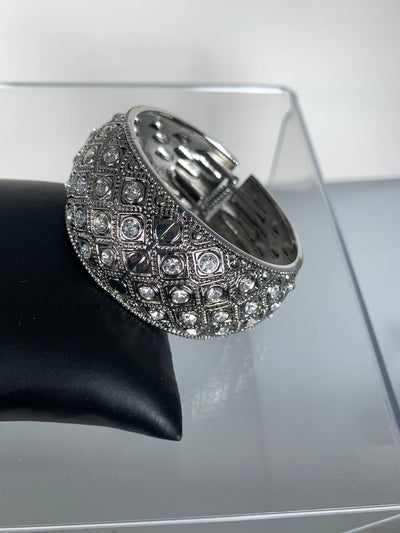 Bangle with Scattered Crystals in Silver Tone