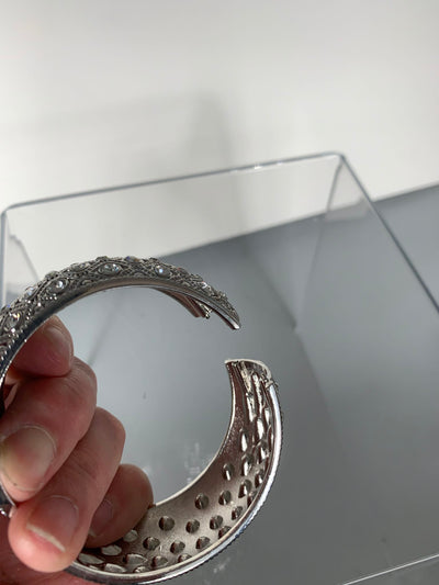 Bangle with Scattered Crystals in Silver Tone