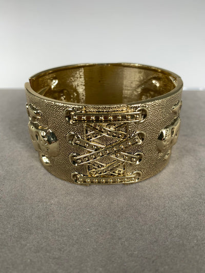 Skull Theme Gold Tone Bangle