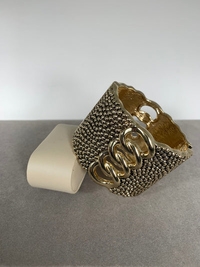 Beaded Body Wide Bangle in Gold Tone